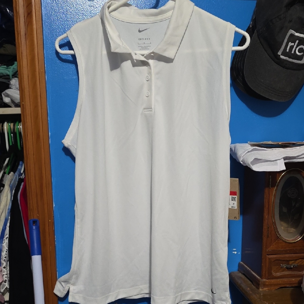 Nike Women's White Sleeveless Button Down Shirt